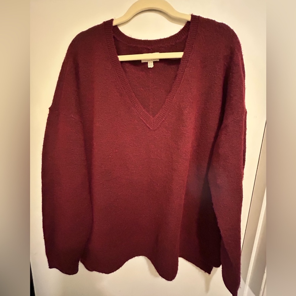 Lucky Brand Women's V-Neck Wine Colored Oversized Sweater, Size XL